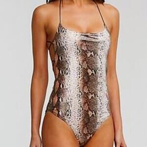 Vintage Y2K Charlotte Russe Snake Print Metallic Foil‎ Strappy Back Bodysuit SM